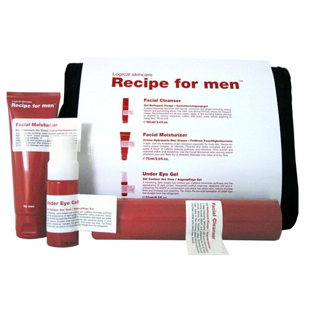 Recipe For Men Three Way Facial Skin Care Set For Men Gift Set - Facial Cleanser, Moisturizer & Eye Gel For Everyday Self Care Routine