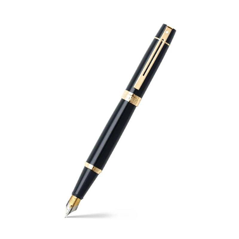 Sheaffer 300 - Refillable fountain pen, medium nib, glossy black, gold tone trim