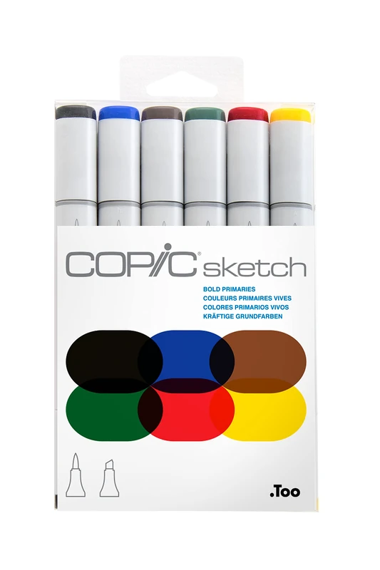 COPIC Sketch Coloured Marker Pen - Set of 6 Bold Primaries, For Art & Crafts, Colouring, Graphics, Highlighter, Design, Anime, Professional & Beginners, Art Supplies & Colouring Books