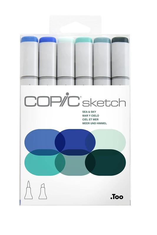 COPIC Sketch Coloured Marker Pen - Set of 6 Sea & Sky, For Art & Crafts, Colouring, Graphics, Highlighter, Design, Anime, Professional & Beginners, Art Supplies & Colouring Books