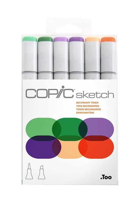Copic Sketch Coloured Marker Pen - Set of 6 Secondary Tones, For Art & Crafts, Colouring, Graphics, Highlighter, Design, Anime, Professional & Beginners, Art Supplies & Colouring Books