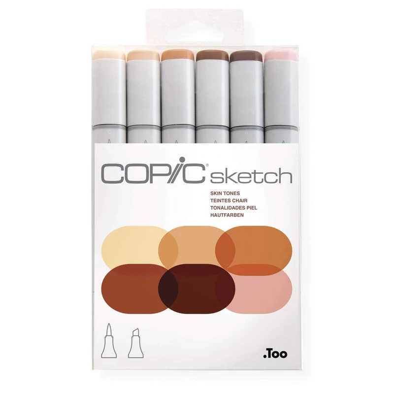 Copic Sketch Dual-Ended Marker Pen, Skin Tones, Set of 6, For Art, Graphics, Bullet Journaling, Sketching, Drawing, Designers, Artists, Hobbyists, Refillable Ink, Replaceable Nibs