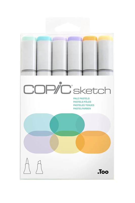 Copic Sketch Coloured Marker Pen - Set of 6 Pale Pastel, For Art & Crafts, Colouring, Graphics, Highlighter, Design, Anime, Professional & Beginners, Art Supplies & Colouring Books