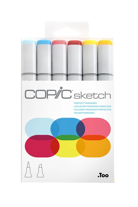 Copic Sketch Coloured Marker Pen - Set of 6 Basics, For Art & Crafts, Colouring, Graphics, Highlighter, Design, Anime, Professional & Beginners, Art Supplies & Colouring Books