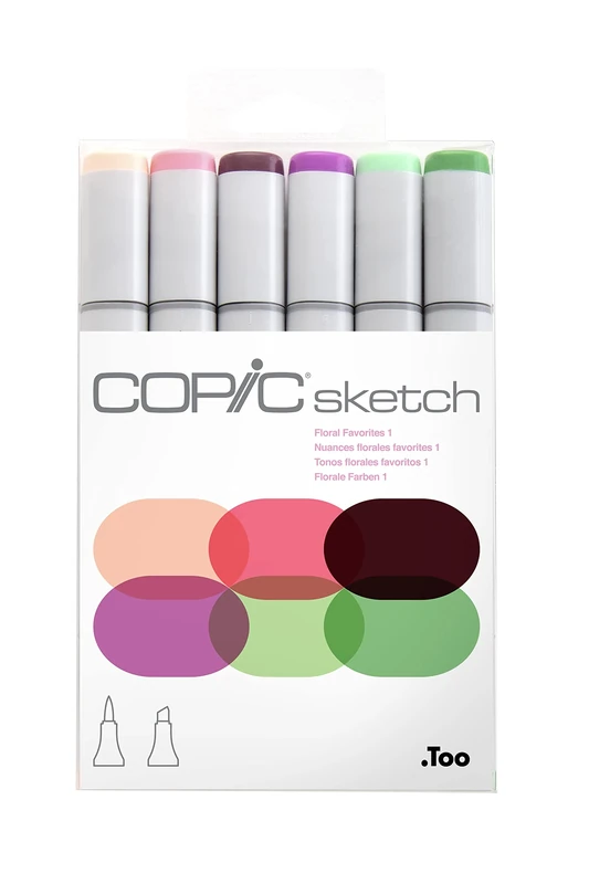 Copic Sketch Coloured Marker Pen - Set of 6 Floral Favorites 1, For Art & Crafts, Colouring, Graphics, Highlighter, Design, Anime, Professional & Beginners, Art Supplies & Colouring Books