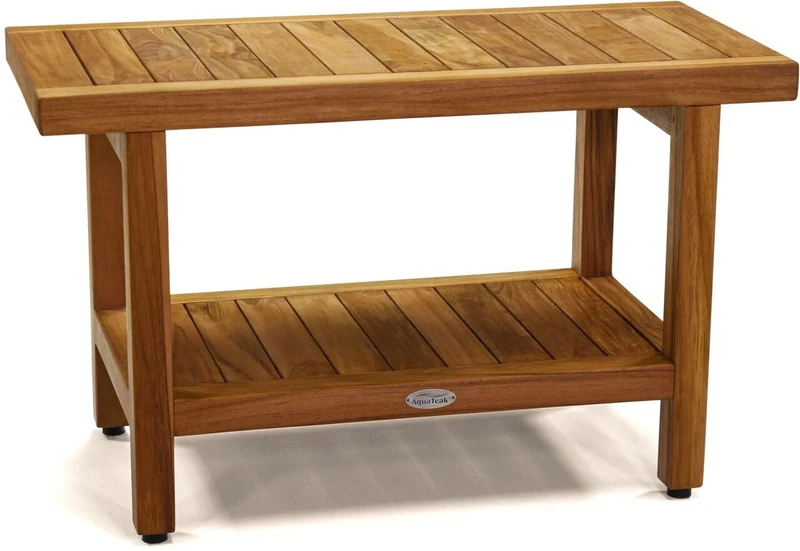 AquaTeak Teak Spa Shower Bench With Shelf 30" - Image 1