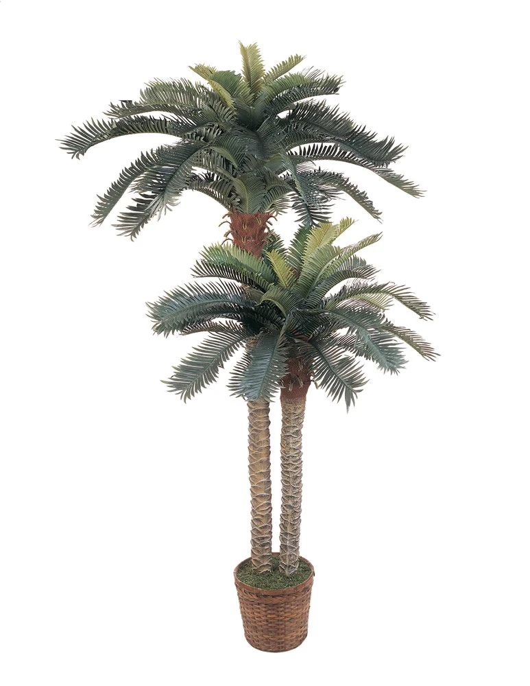 Nearly Natural 5033 6ft. & 4ft. Sago Palm Double Potted Silk Tree,Green,Small stalk: 48"h, Large stalk: 72"h