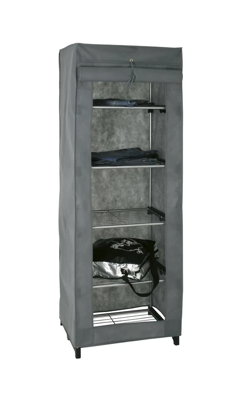 HAKU Möbel Fabric Wardrobe Alu, Grey, Black, Synthetic Material, Metal, Synthetic Fleece - Size: W 60 cm X H 173 cm X D 50 cm, Style: Modern