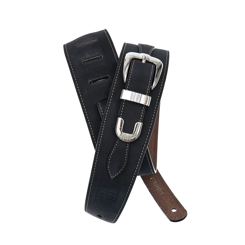 Planet Waves D'Addario Leather Adjustable Guitar Strap, Belt Buckle Black