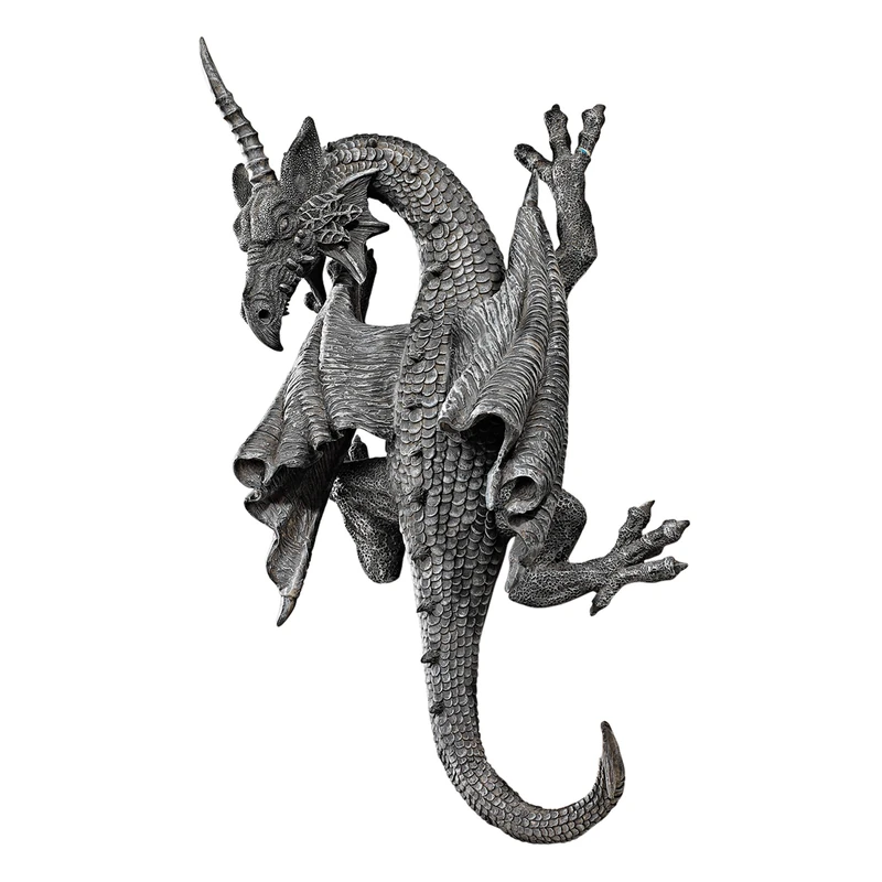 Design Toscano PD1376 Horned Dragon of Devonshire Wall Sculpture, 33 cm, Polyresin, Grey Stone - Image 1