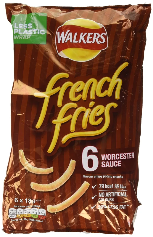 Walkers French Fries Worcester Sauce Multipack Snacks Crisps 6x18g