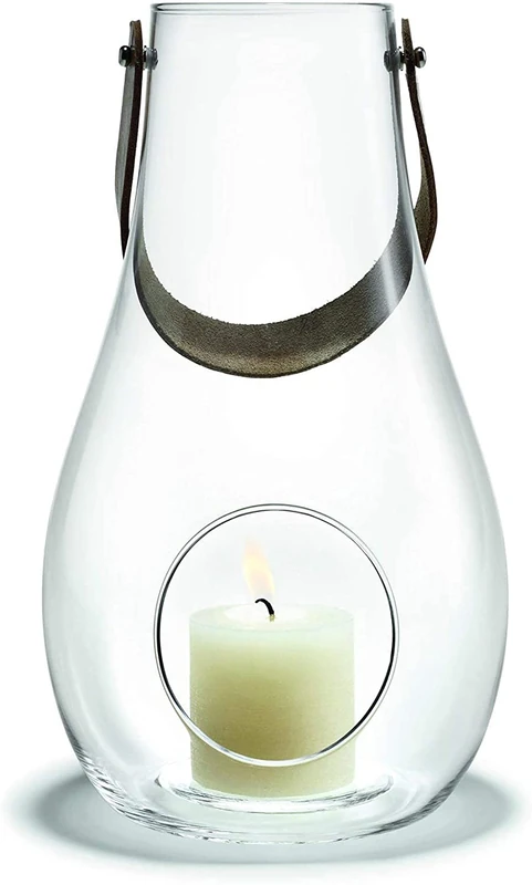 Holmegaard Lantern Height 29 cm Design with Light Made of Hand-Blown Glass, Clear