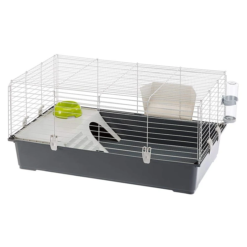 Ferplast Rodent Cage RABBIT 100 for Rabbits, Guinea Pigs, Guinea Pigs, in Metal, Accessories included: Manger, Drinking bottle, House, Bowl. 95x57xh46cm