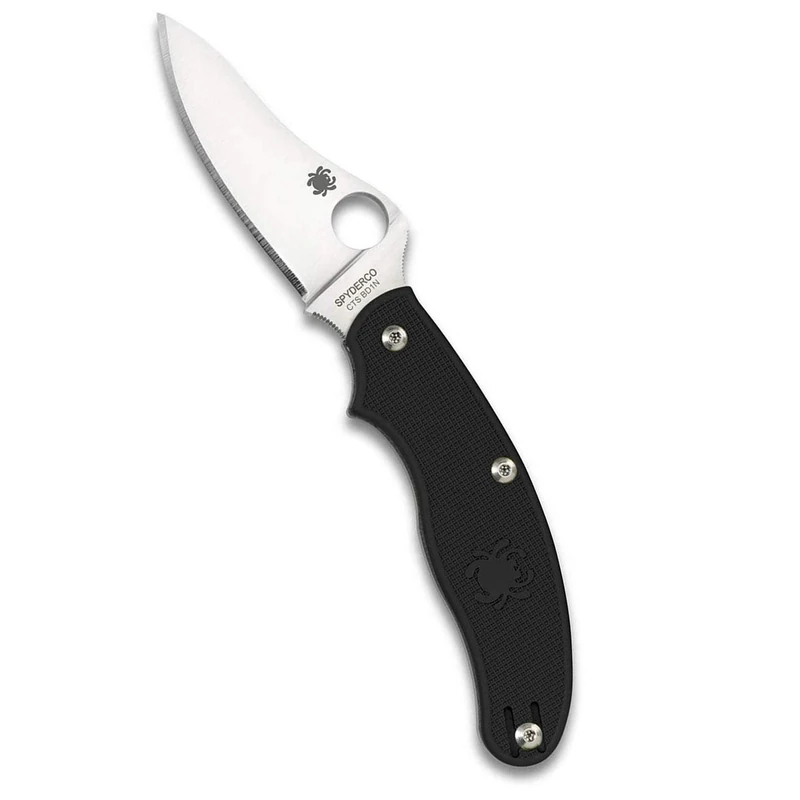 Spyderco Lightweight Drop-Point Plain Edge Folding Knife Pocket Survival Knife - Black
