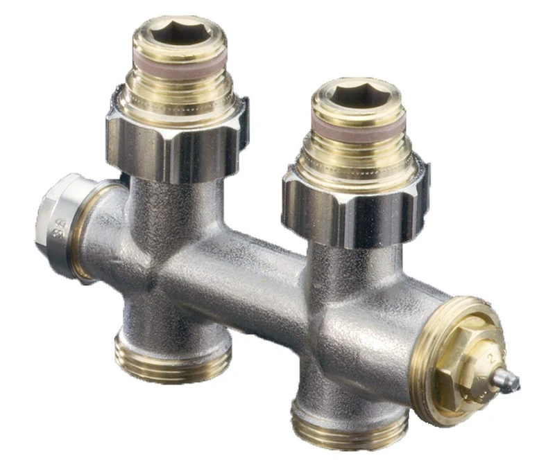 Oventrop 1184083 Mittenanschluss-Armatur Durchgagsform IG 1/2 Zoll Zweirohrarmatur Multiblock T/Central Connection Pass-Through Shape Female 1/2 Inch 50 mm Two-Pipe Fitting, stainlesssteel