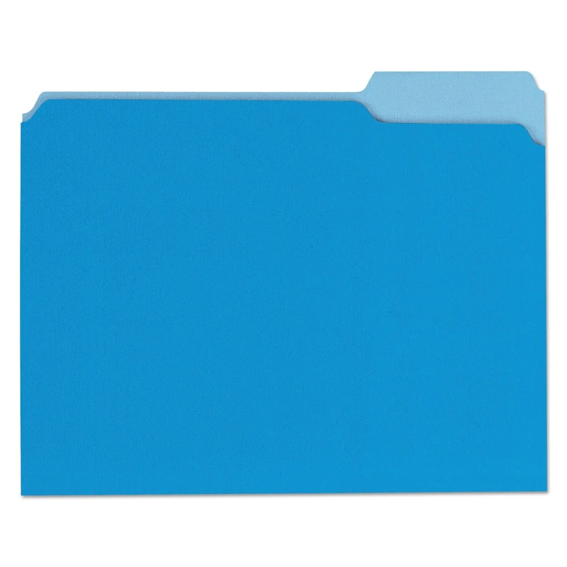 Universal UNV10501EE 1/3 Cut Tab Letter Size Deluxe Colored Top Tab File Folders - Blue/Light Blue (100/Box) - Image 1