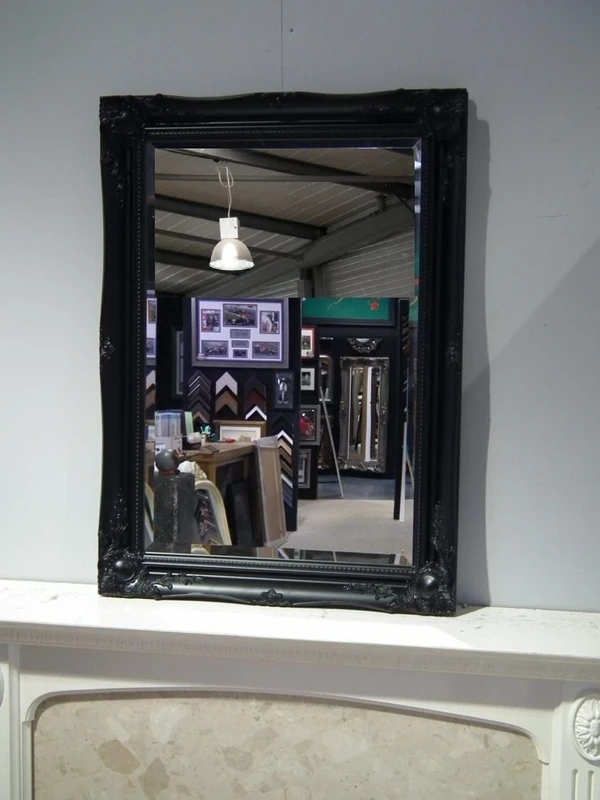 FRAMES BY POST Black Shabby Chic Framed Bevelled Mirror 36inch x 26inch (91cm x 66cm) Stunning-Ready to Hang-ITV Show Supplier, Wood, 91x66
