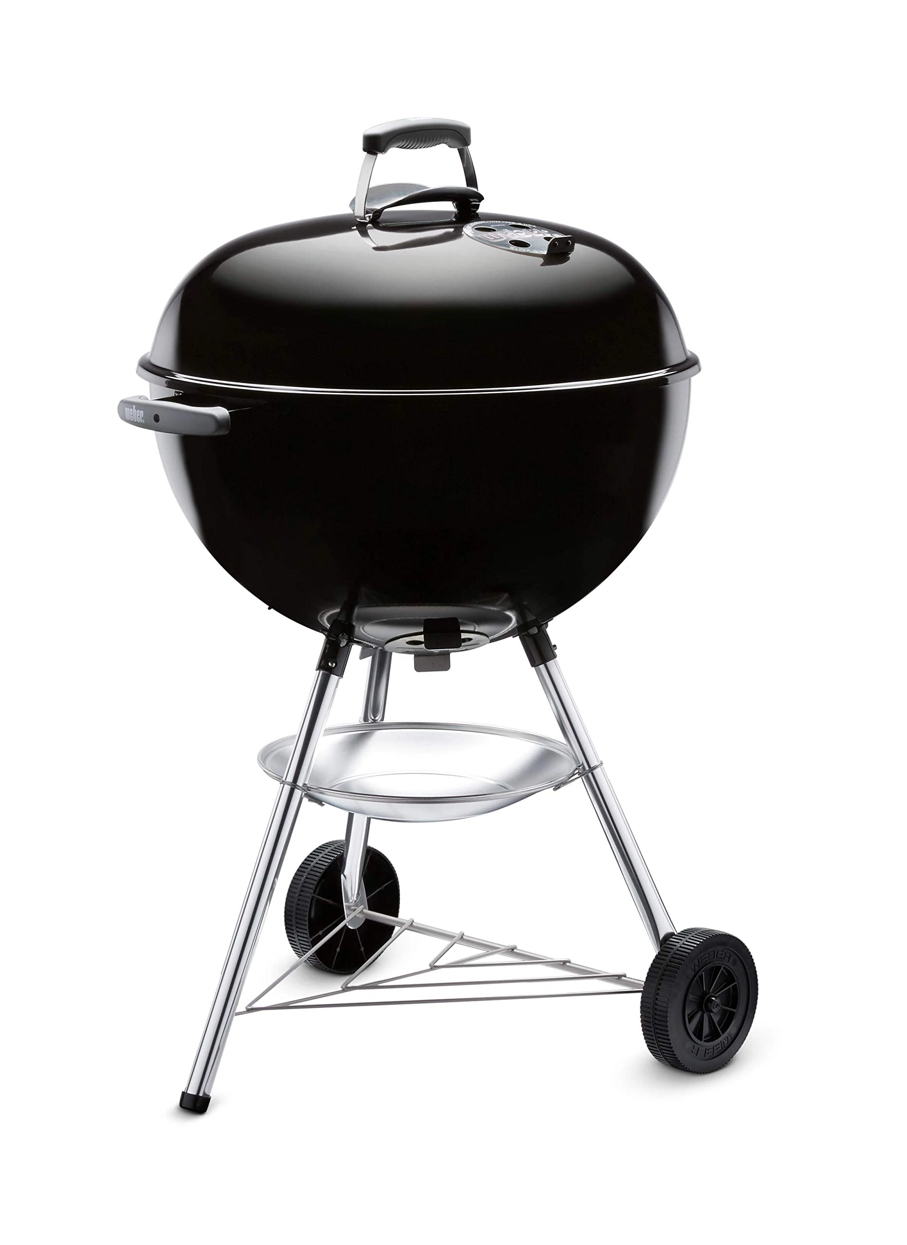 Weber Bar-B-Kettle Charcoal Barbecue/Porcelain-Enamelled Lid & Bowl, 57 cm Cooking Surface, Ash Collection Tray, Tripod Stand and Wheels, Black/Silver