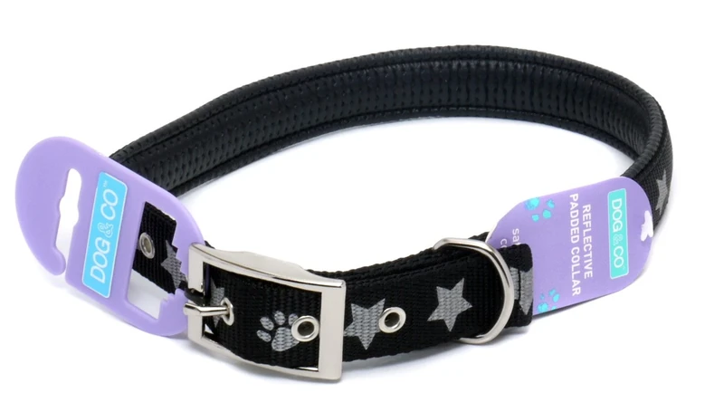 Dog & Co Reflective Nylon Padded Collar Black 18-22"