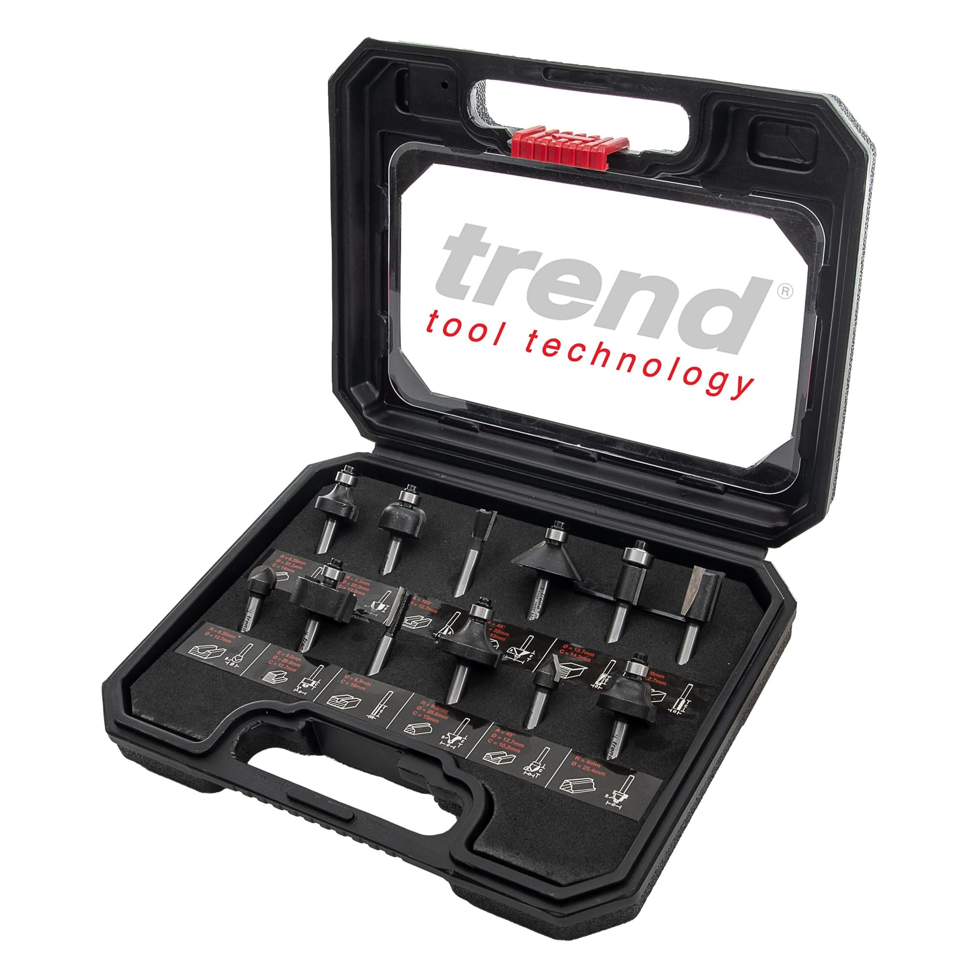 Trend 12 Piece Router Cutter Starter Set, 1/4 Inch Shank, Tungsten Carbide Tipped, Storage Case Included, SET/SS8X1/4TC, packaging may vary