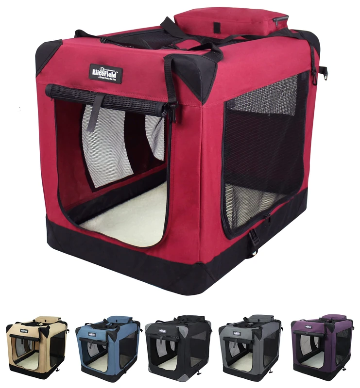 EliteField 3 Door Soft Folding Dog Crate with Carry Bag and Fleece Bed (2 Year Warranty), Indoor Outdoor Pet Home (30" L x 21")