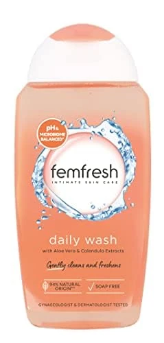 Femfresh Daily Intimate Wash, Feminine Hygiene Shower & Bath Gel Cleanser, pH Balanced, Soap Free Feminine Wash with Aloe Vera & Calendula, Hypoallergenic, 250ml