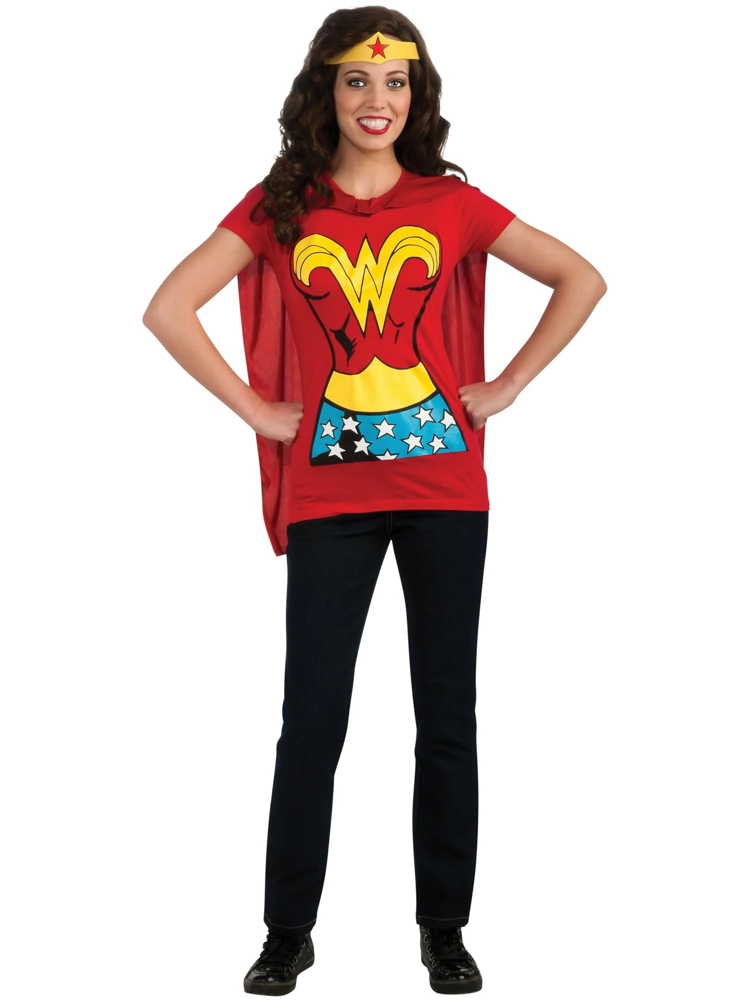 Rubies Official Ladies Wonder Woman T-Shirt Set, Adult Costume - Small,Red Halloween