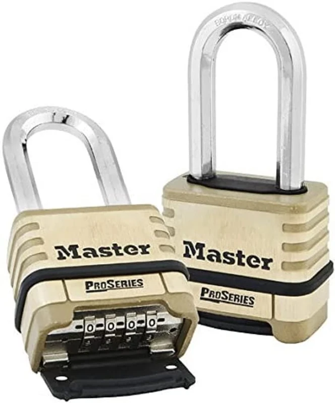 Master Lock 1175DLH Resettable Long Shackle Brass Combination Padlock