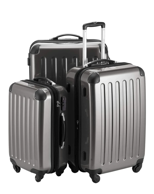 Set of 3 Hard Shell Suitcase Glossy Titan (57L,87L, 130L) Hauptstadtkoffer incl Combination Lock 4 Wheels