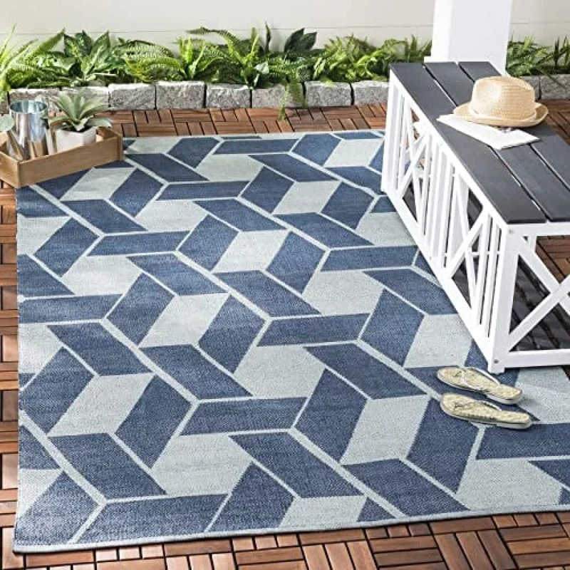 SAFAVIEH Eco-Friendly Rug for Living Room, Dining Room, Bedroom - Recycled Plastic Collection, Short Pile, in Indigo, 122 X 183 cm