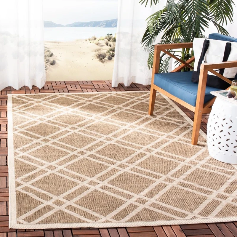 Safavieh Trellis Indoor/Outdoor Woven Rectangle Area Rug, Courtyard Collection, CY6923, in Brown / Bone, 122 X 170 cm for Garden, Patio or Any Outdoor Space