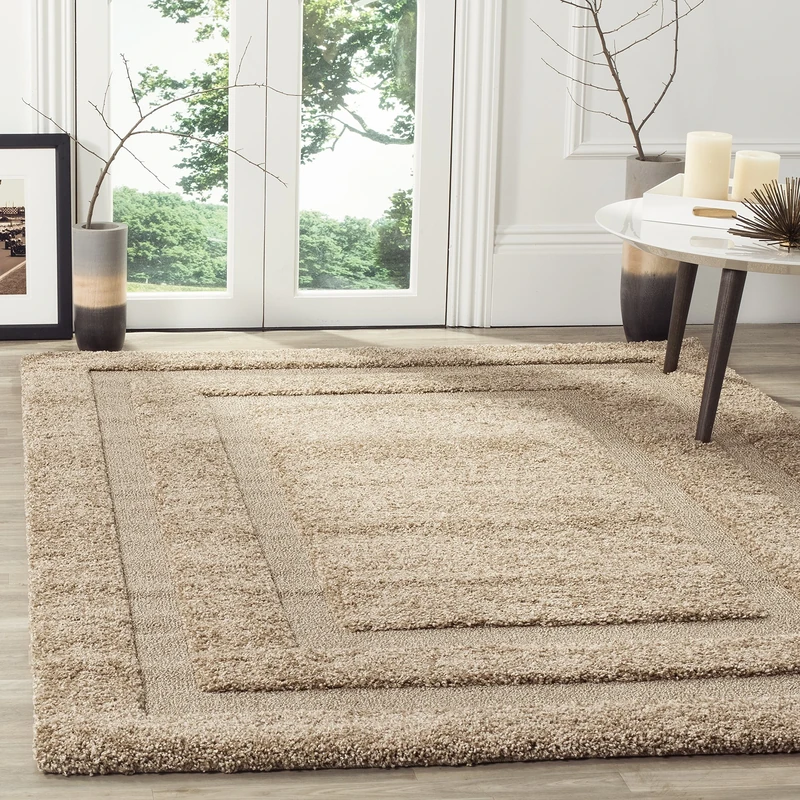 Safavieh Shaggy Indoor Woven Rectangle Area Rug, Florida Shag Collection, SG454, in Beige/Beige, 122 x 183 cm for Living Room, Bedroom or Any Indoor Space
