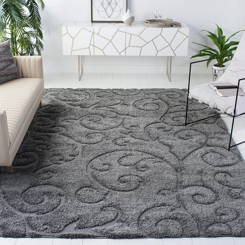 Safavieh Shaggy Indoor Woven Rectangle Area Rug, Florida Shag Collection, SG455, in Grey, 244 x 305 cm for Living Room, Bedroom or Any Indoor Space