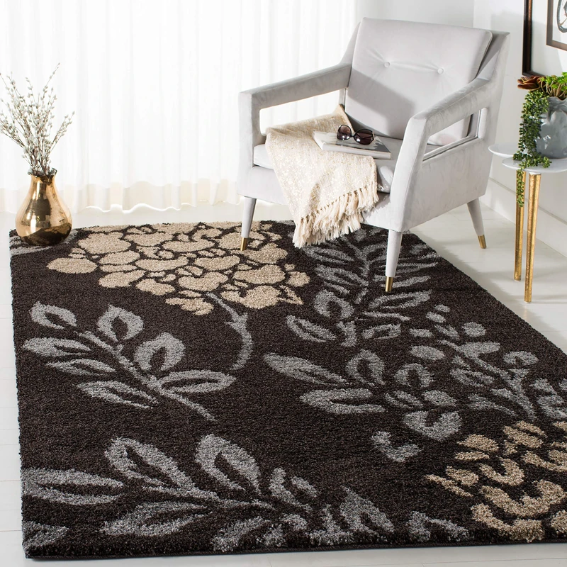 Safavieh Shaggy Indoor Woven Runner Area Rug, Florida Shag Collection, SG456, in Dark Brown / Grey, 160 X 229 cm for Living Room, Bedroom or Any Indoor Space