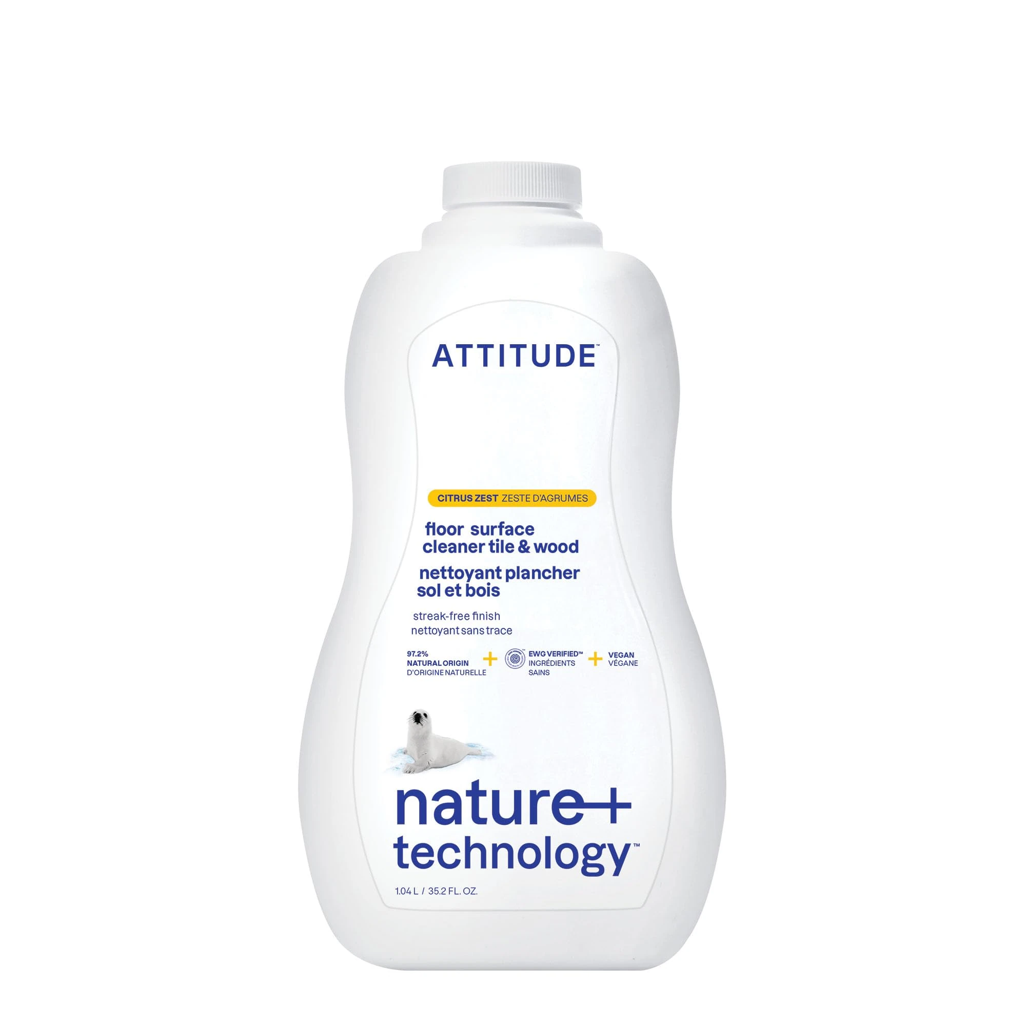 ATTITUDE Floor Cleaner, EWG Verified, Streak-Free, Vegan & Plant-Based for Tile, Wood & Laminate Floors, Citrus Zest Scent, 1.04 Liters