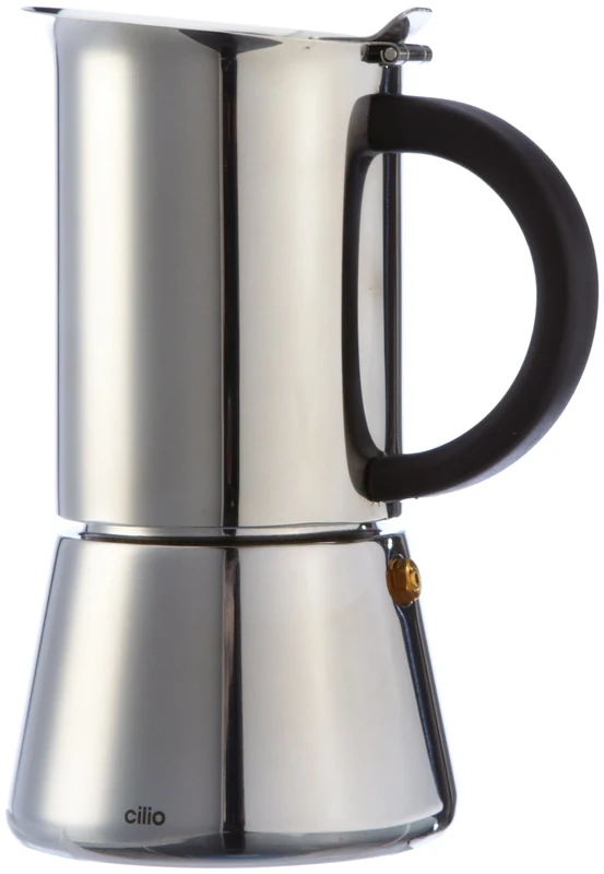 Küchenprofi Cilio RIGOLETTO Espresso Maker with Flat Base, Stainless Steel, Suitable for All Hob Types, Diameter 9 cm, Height 17.5 cm, Dishwasher Safe, Espresso Maker 4 Cups, Camping Coffee Maker
