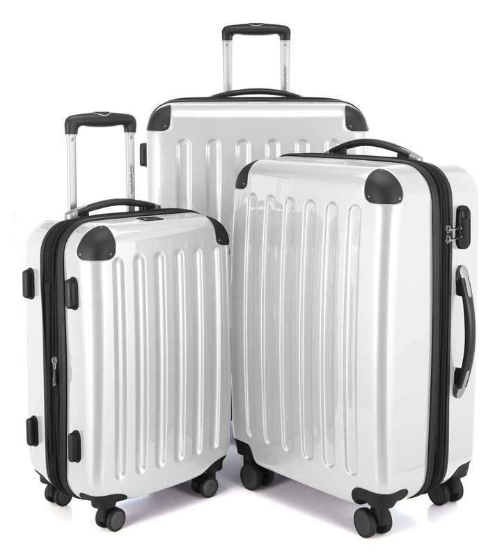 HAUPTSTADTKOFFER® · Three-Piece Hard-Side Suitcase Set White high Gloss · Cabin Luggage 42 Liter (55 x 35 x 20 cm) + Suitcase 74 Liter (60 x 41 x 30 cm) + Suitcase 119 Liter (75 x 50 x 34 cm)