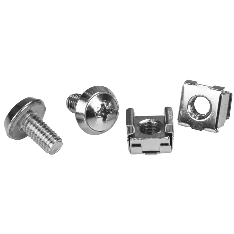 StarTech 100-Pack M6 12mm Screws, Square Hole Cage Nuts and Installation Tool, Hardware Mounting Kit for 19" or 10" Server Racks, Cabinets and Enclosures, Silver - TAA