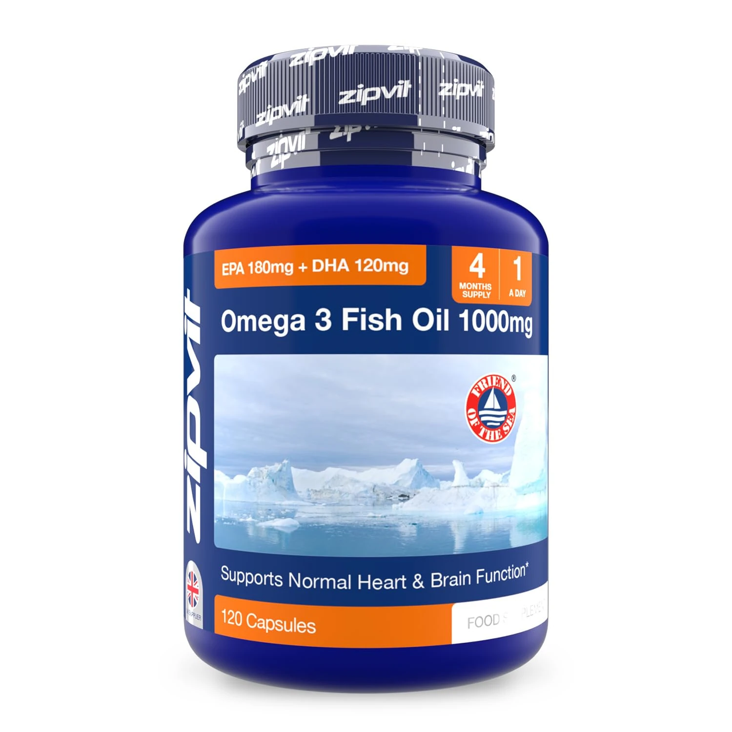 Omega 3 Fish Oil 1000mg, 120 Softgel Capsules. 4 Months Supply. EPA 180mg DHA 120mg. Supports Heart, Brain Function and Eye Health