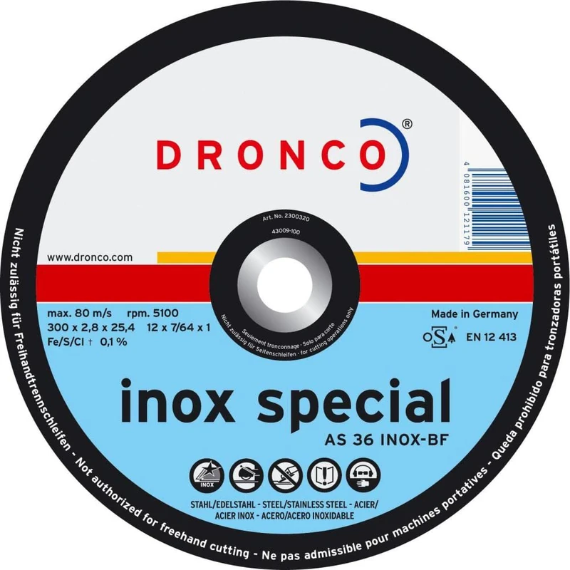 DRONCO AS36INOX-350 - Disco de corte metal AS 36 INOX Special - metal, 350 x 2,8 mm - Image 1