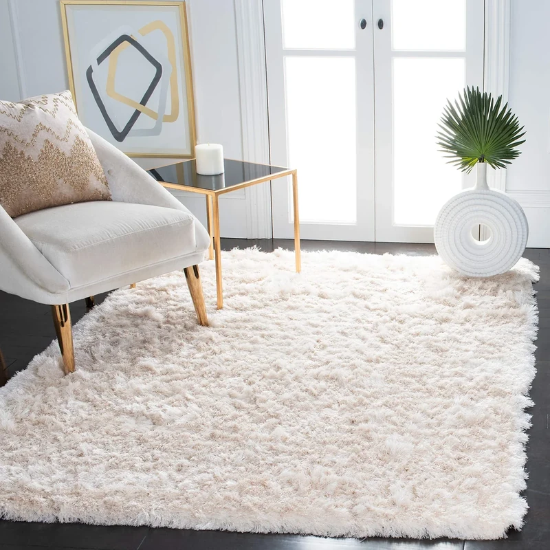 SAFAVIEH Shaggy Rug for Living Room, Dining Room, Bedroom - Paris Shag Collection, High Pile, in Ivory, 152 X 213 cm
