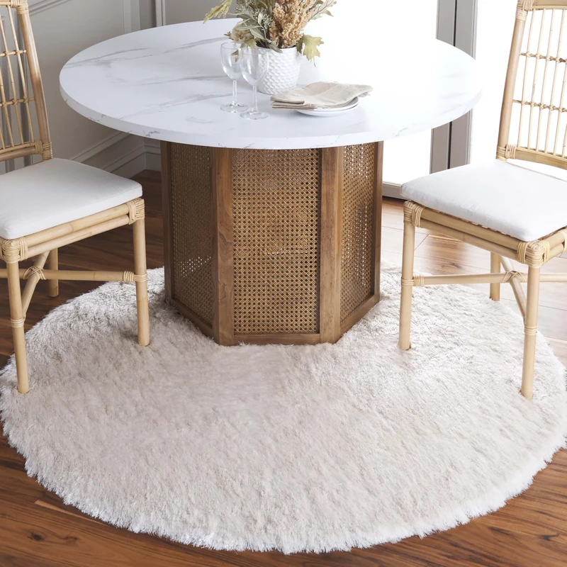 Safavieh Shaggy Indoor Woven Round Area Rug, Paris Shag Collection, SG511, in Ivory, 152 X 152 cm for Living Room, Bedroom or Any Indoor Space