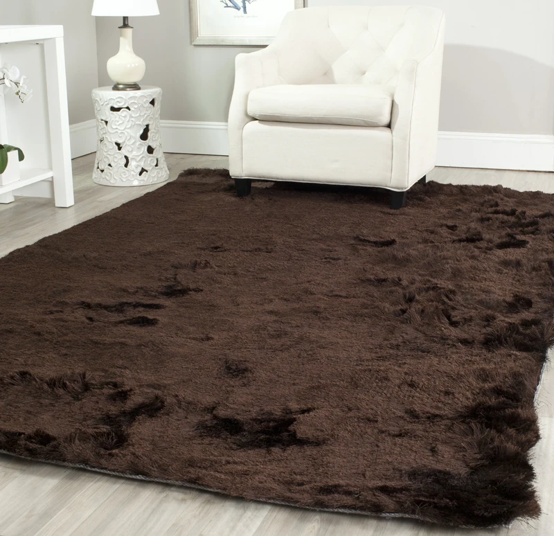 Safavieh Shaggy Indoor Woven Runner Area Rug, Paris Shag Collection, SG511, in Chocolate, 122 X 183 cm for Living Room, Bedroom or Any Indoor Space
