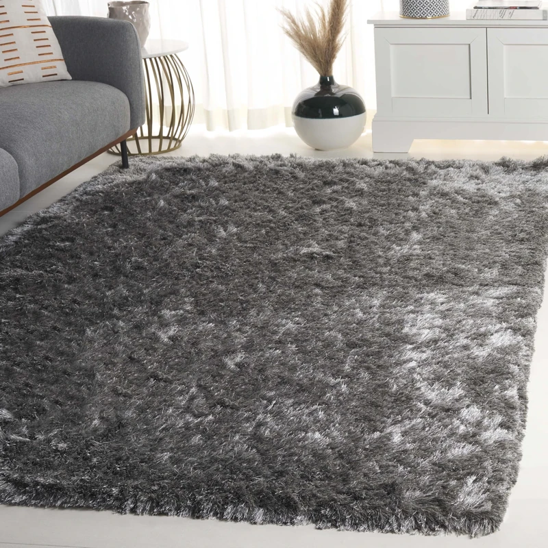 Safavieh Shaggy Indoor Woven Rectangle Area Rug, Paris Shag Collection, SG511, in Silver, 122 X 183 cm for Living Room, Bedroom or Any Indoor Space