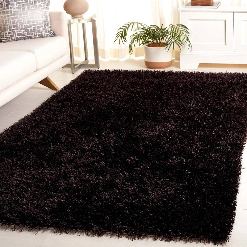 Safavieh Shaggy Indoor Woven Runner Area Rug, New Orleans Shag Collection, SG531, in Chocolate / Chocolate, 122 X 183 cm for Living Room, Bedroom or Any Indoor Space