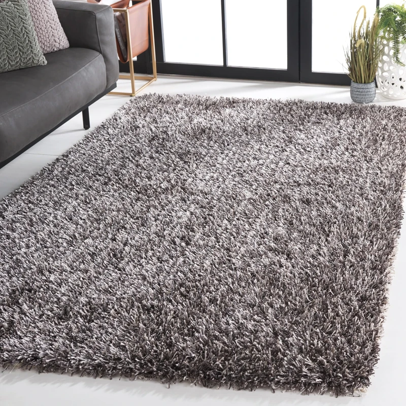 Safavieh Shaggy Indoor Woven Rectangle Area Rug, New Orleans Shag Collection, SG531, in Platinum / Ivory, 122 X 183 cm for Living Room, Bedroom or Any Indoor Space