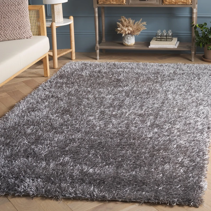 Safavieh Shaggy Indoor Woven Rectangle Area Rug, New Orleans Shag Collection, SG531, in Grey / Grey, 152 X 244 cm for Living Room, Bedroom or Any Indoor Space