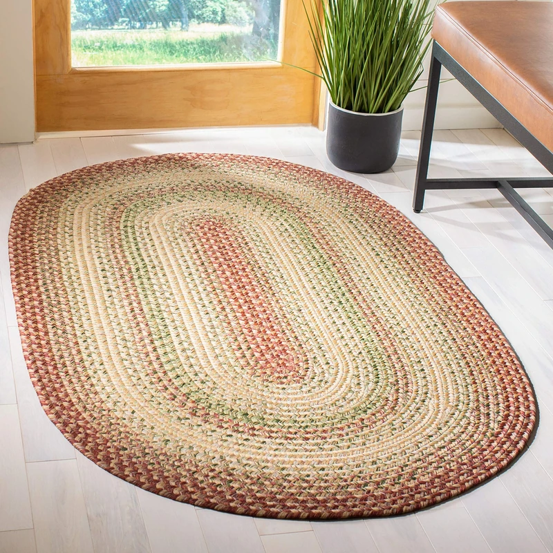 Safavieh Contemporary Rug Living Room, Dining Room, Bedroom - Machine Washable and Reversable - Braided Collection, Short Pile, in Rust and Orange, 91 X 152 cm