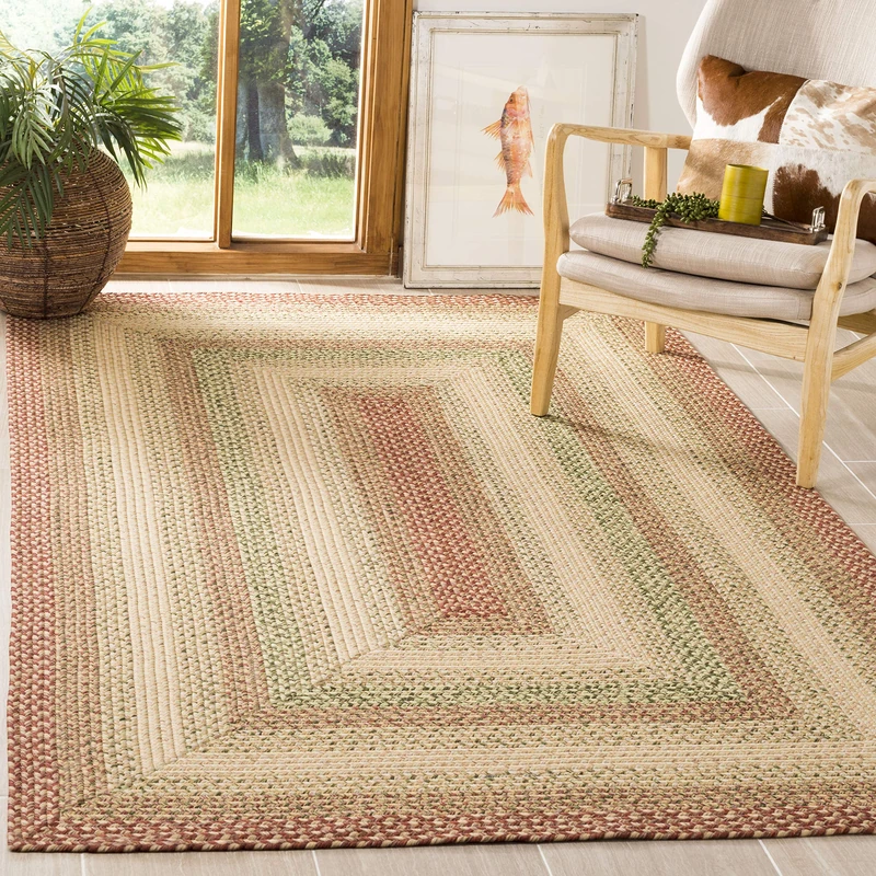 Safavieh Contemporary Rug Living Room, Dining Room, Bedroom - Machine Washable and Reversable - Braided Collection, Short Pile, in Rust and Orange, 183 X 274 cm