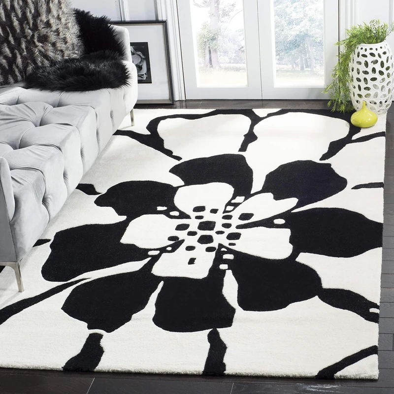 Safavieh Contemporary Indoor Hand Tufted Rectangle Area Rug, Soho Collection, SOH730, in Black/White, 152 X 244 cm for Living Room, Bedroom or Any Indoor Space